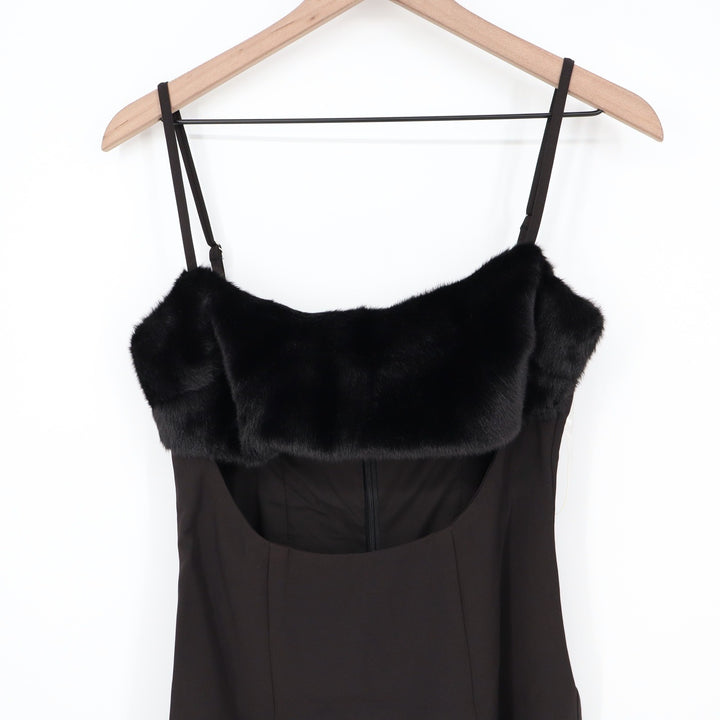 Naked Wardrobe Black Faux Fur Trim Cutout Mini Dress Small