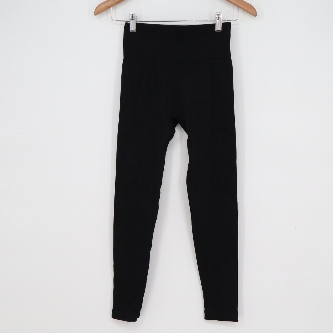 OQQ Womens High Waisted Ribbed Leggings Black Size M Seamless Yoga Pants