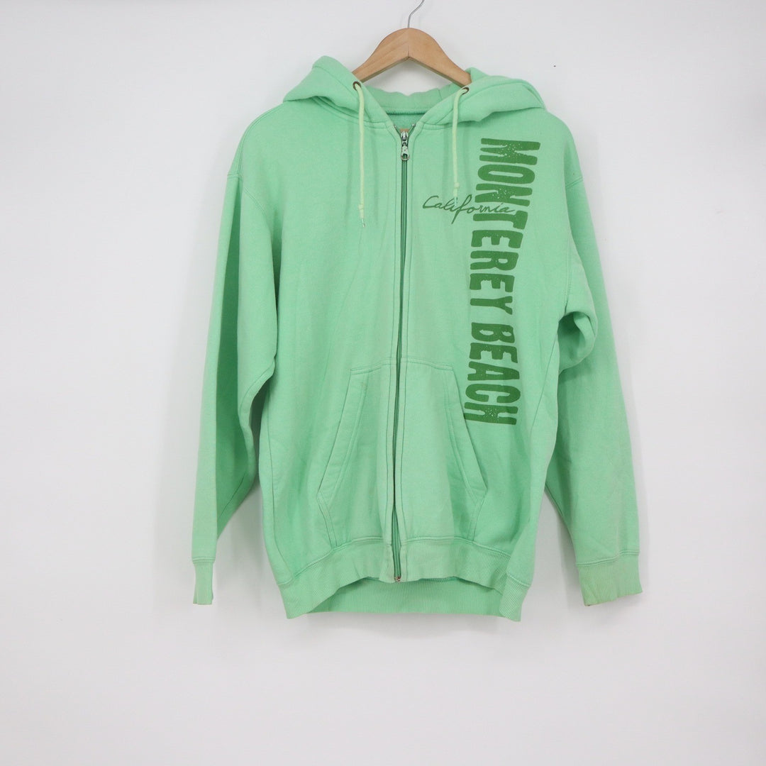 Monterey Beach California Zip Up Hoodie Mint Green Graphic Sweatshirt XL