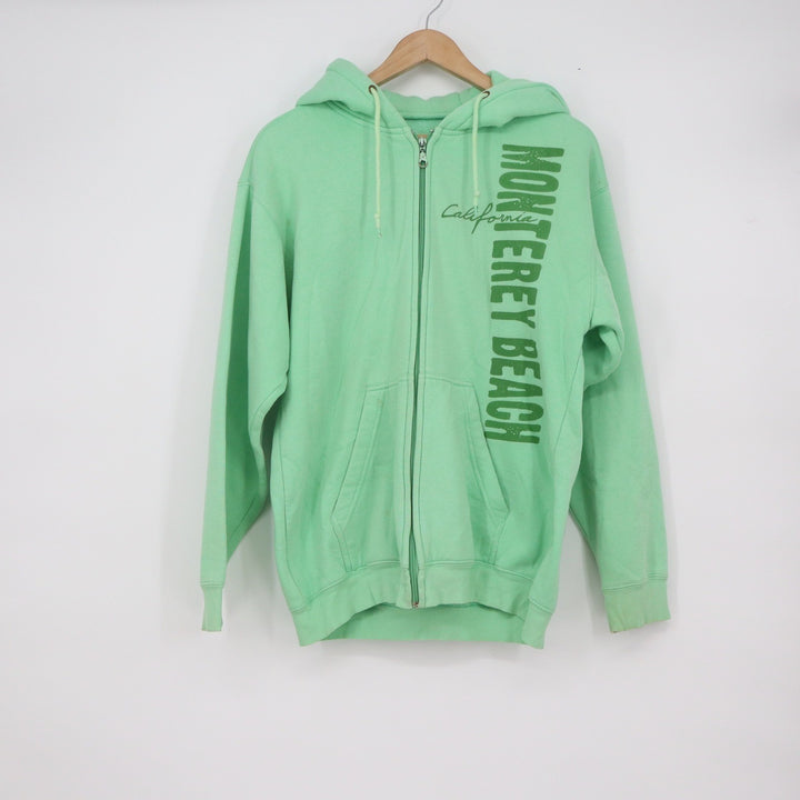 Monterey Beach California Zip Up Hoodie Mint Green Graphic Sweatshirt XL