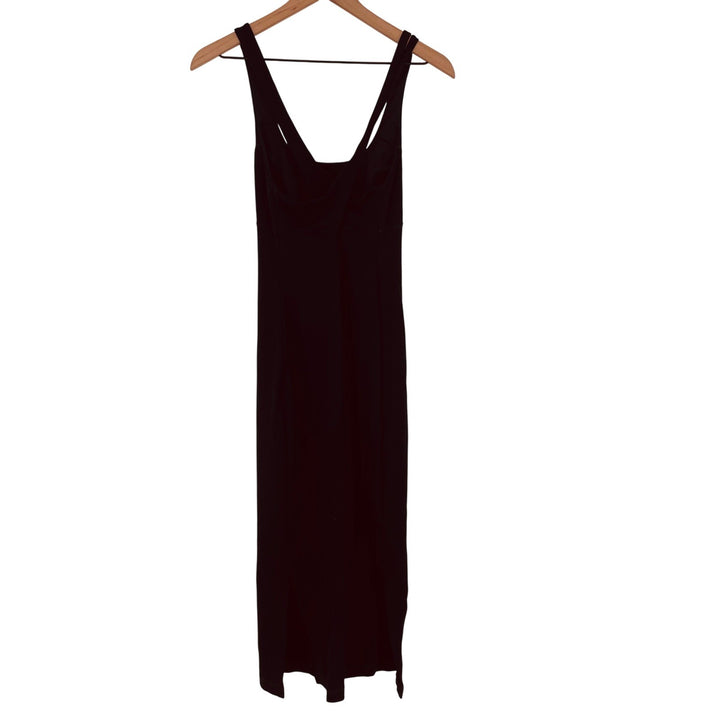 Sweaty Betty Black Ribbed Midi Tank Dress Made in Turkey Size 8 10