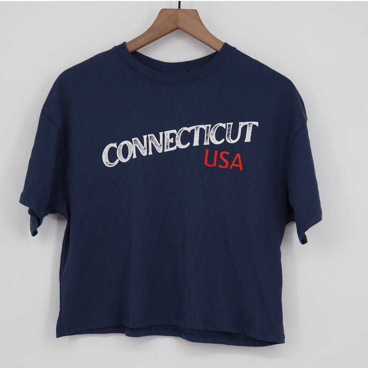 Where I\'m From Connecticut USA Cropped Graphic T-Shirt Navy Blue XS