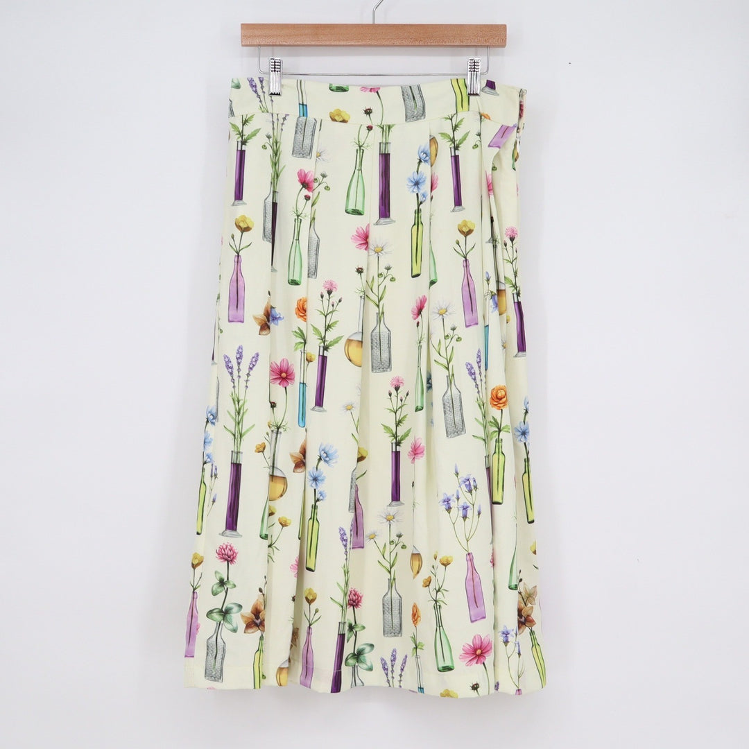 Pankaj & Nidhi Floral Bottle Print Midi Skirt Cream Pink Green Womens Large