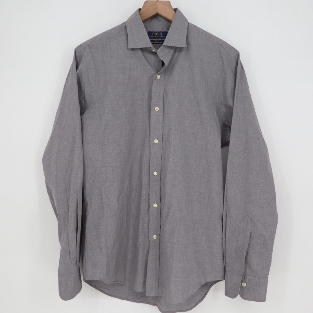 Polo Ralph Lauren Mens Slim Fit Button Down Shirt Gray 100 Cotton Stretch Size M