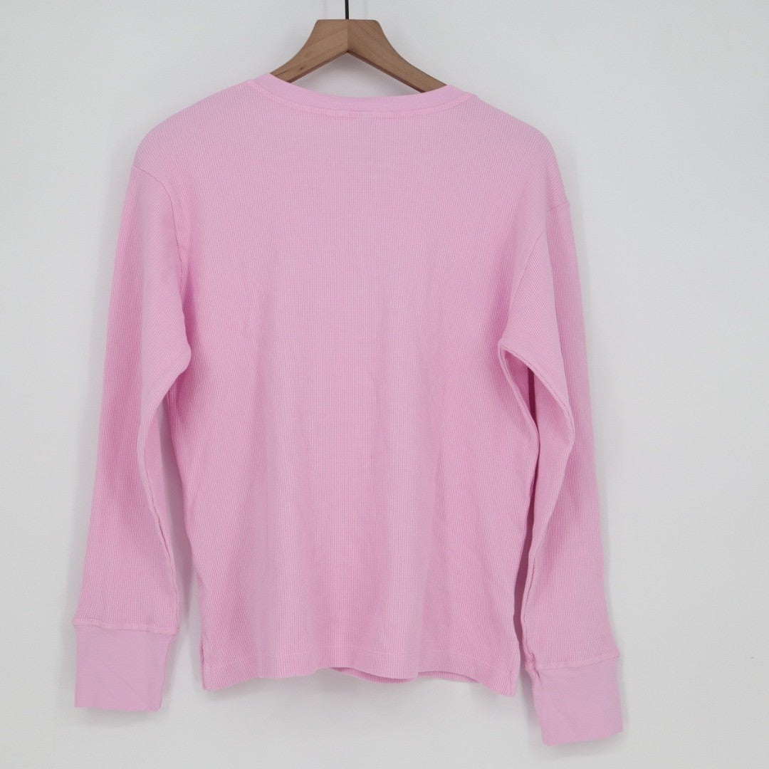 American Giant Thermal T-Shirt Womens S Pink Cotton Stretch Waffle Henley Neck