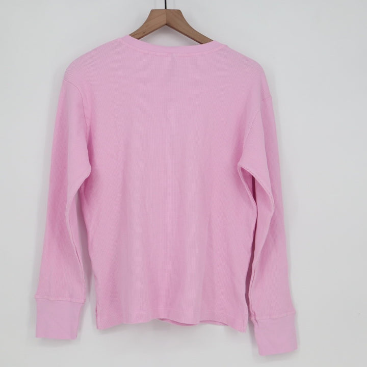 American Giant Thermal T-Shirt Womens S Pink Cotton Stretch Waffle Henley Neck