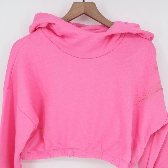 Naked Wardrobe Womens XL Neon Pink Cropped Hoodie Sweatshirt