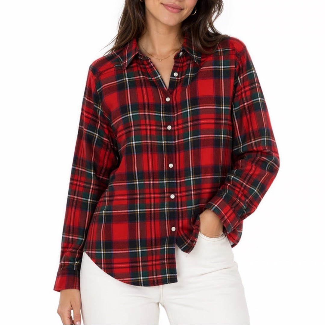Old Navy Classic Flannel Shirt Womens 2XL Red Plaid Cotton Long Sleeve Button Up