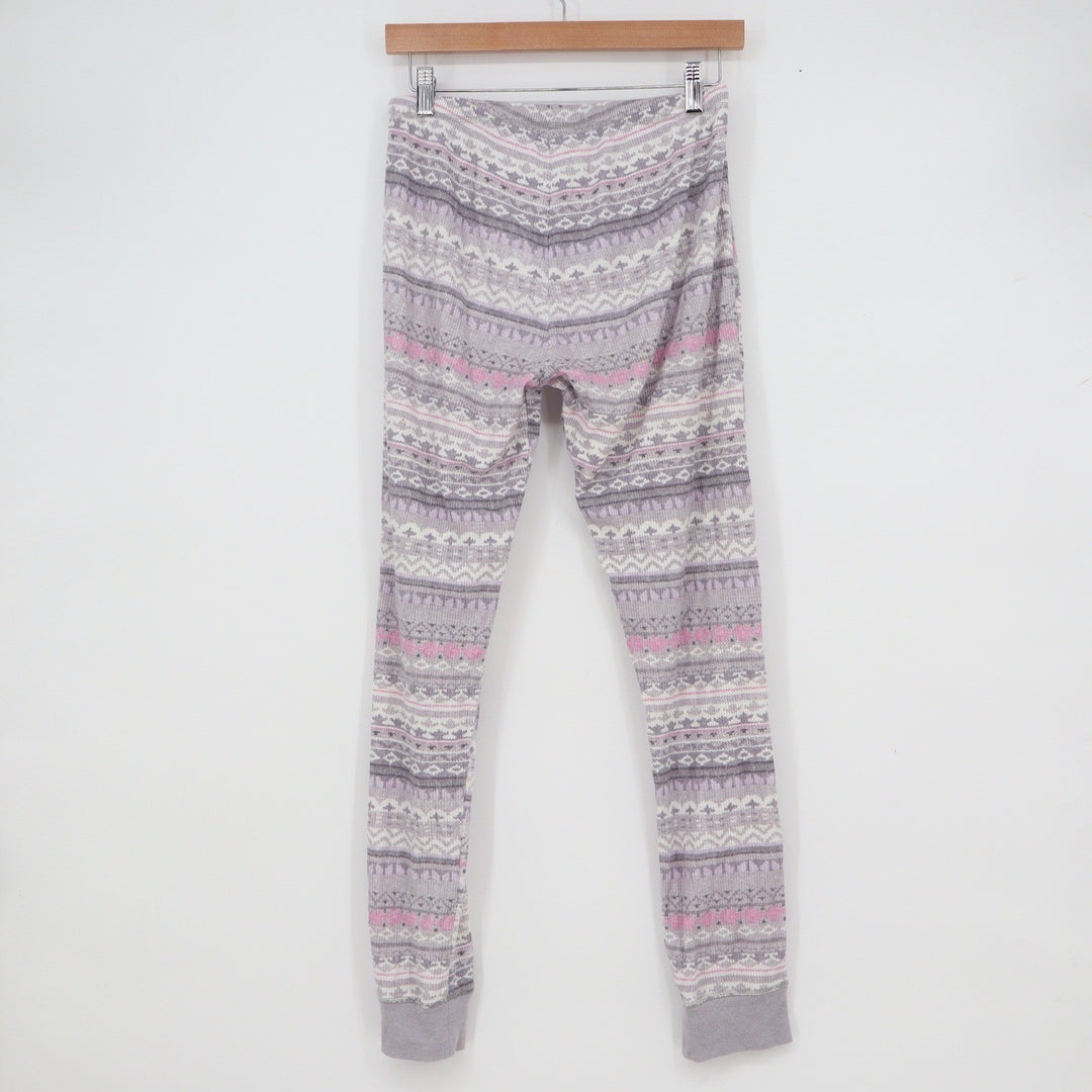 Splendid Womens Purple Fair Isle Waffle Knit Thermal Pajama Set Henley S