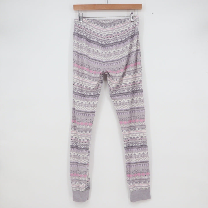 Splendid Womens Purple Fair Isle Waffle Knit Thermal Pajama Set Henley S