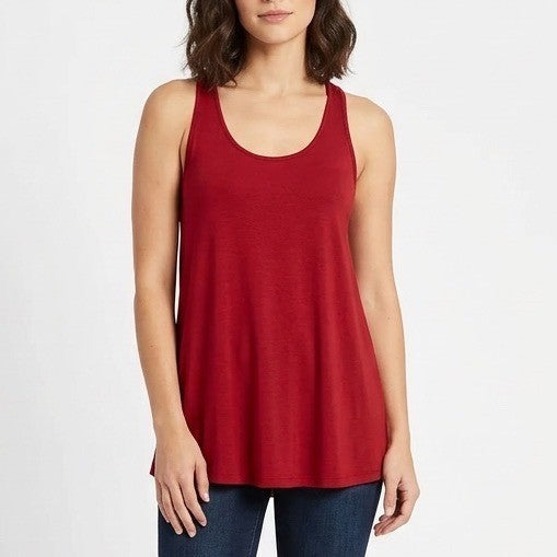 Tank Top Womens Large Red Stretch Pleated Racerback Sleeveless Pullover Workout