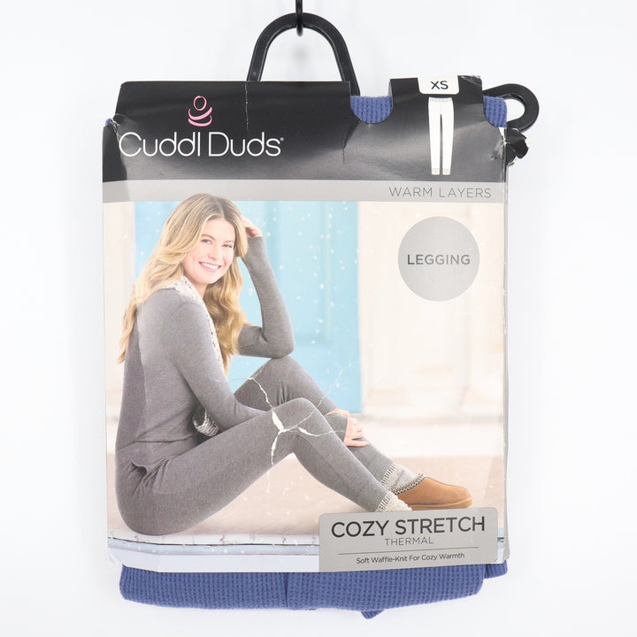 Cuddl Duds Cozy Stretch Thermal Leggings Blu Haze XS Waffle Knit NEW