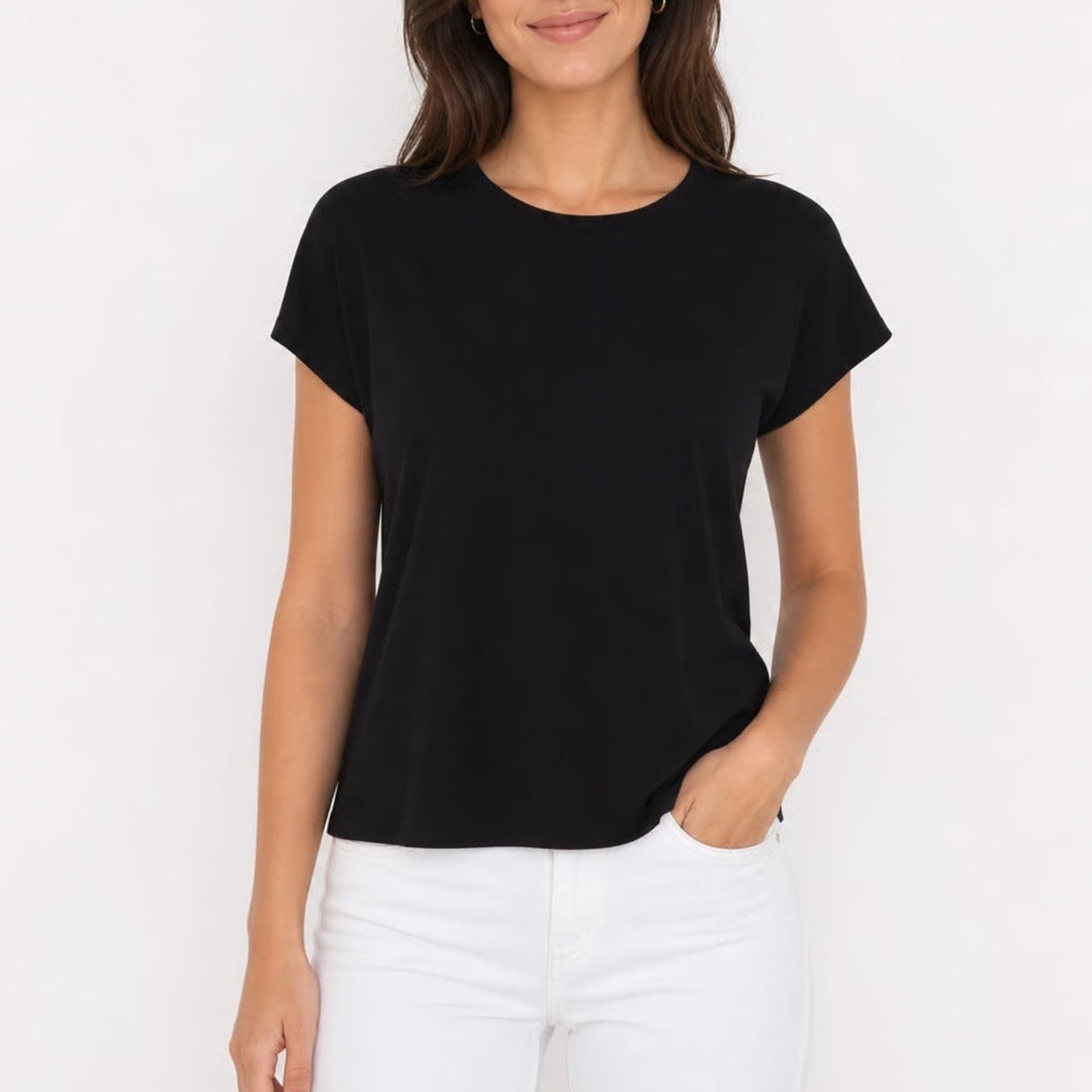 Banana Republic Timeless Tee Black Cotton Modal Short Sleeve T-Shirt Womens L