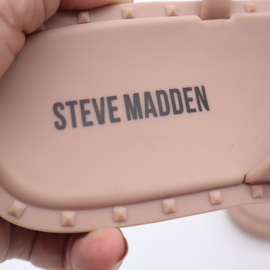 Steve Madden Skyler Pink Tan Studded Jelly Sandals Square Toe Slides 9