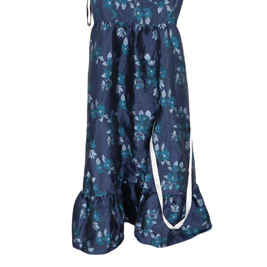Dessy Collection Midnight Navy Floral Damask Maxi Dress Size 16R