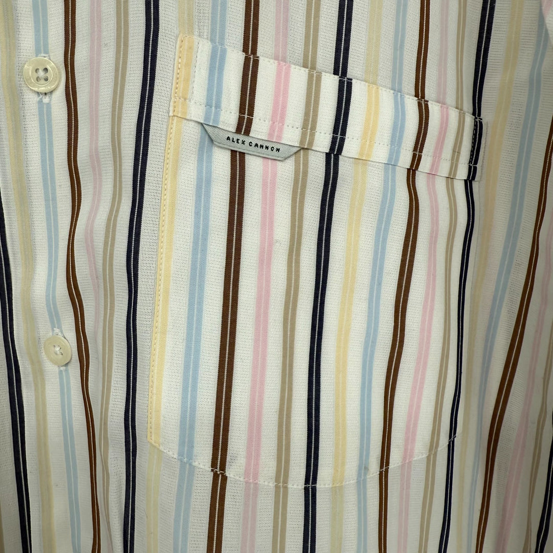 Alex Cannon Shirt Mens Large Multicolor Vertical Stripes Pleated Button Down