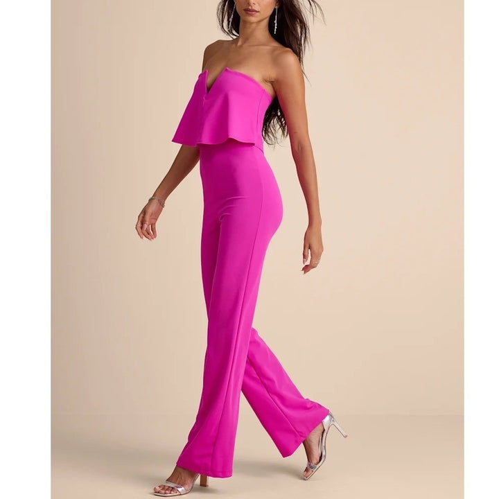 Lulus Power Of Love Jumpsuit Womens XL Magenta Stretch Crepe Knit Strapless