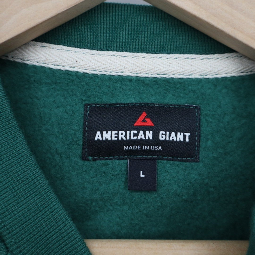 American Giant Sweatshirt Mens L Green Logo Fleece Lined Cotton Raglan Sleeve