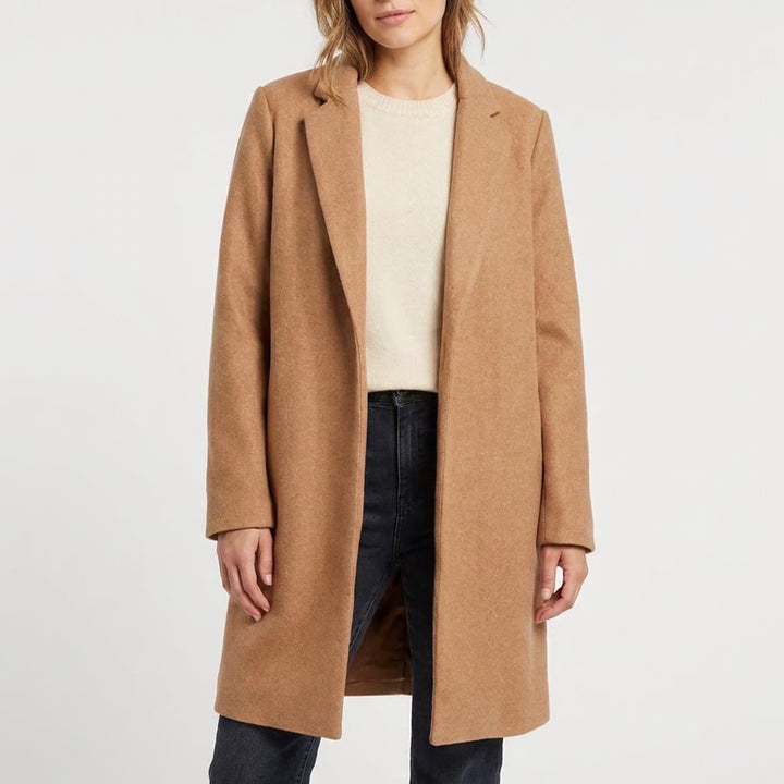 Love Tree Camel Brown Open Front Notched Lapel Car Coat J8195 Large