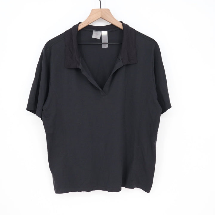 CALIA Womens Black V-Neck Short Sleeve Polo Shirt XXL Stretch Athletic Top 9663