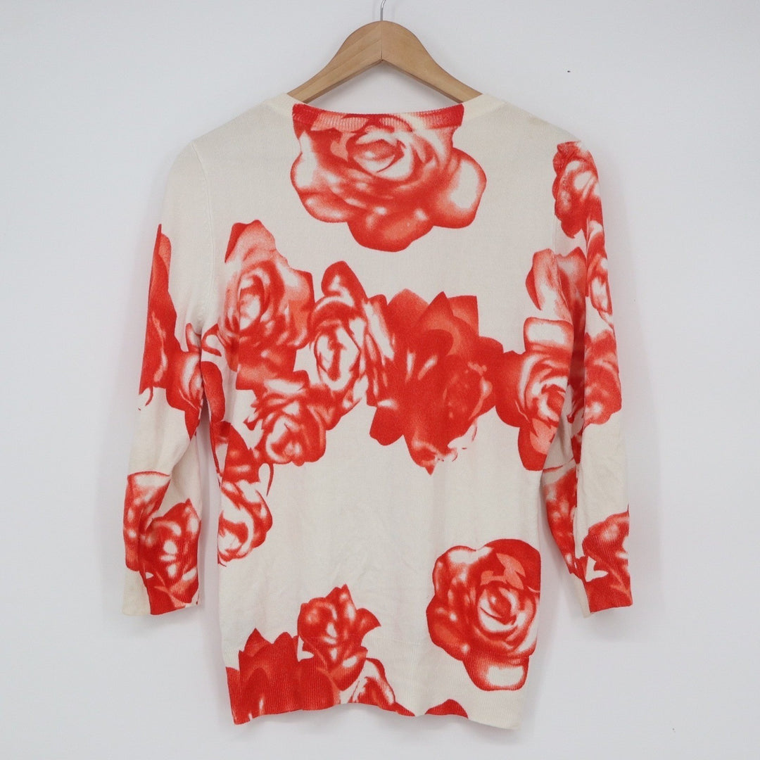 Cyrus Womens Red Rose Floral Button Front Cardigan Rhinestone White Size M