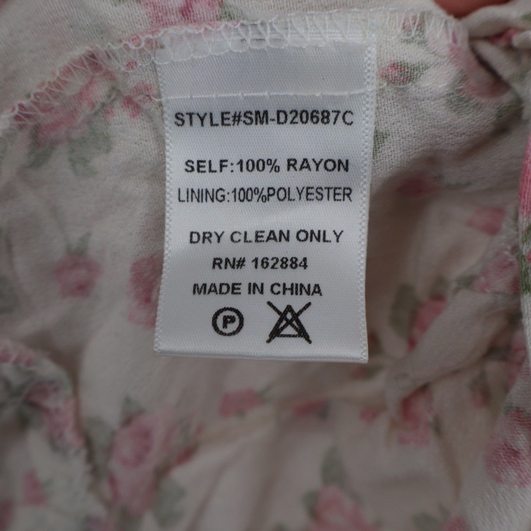 Sky to Moon Floral Print Mini Dress Lace Trim Tie Front L