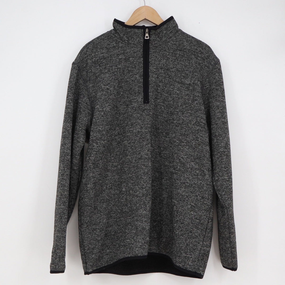Weatherproof Vintage Mens Large Gray Marled Faux Fur Lined Quarter Zip Pullover