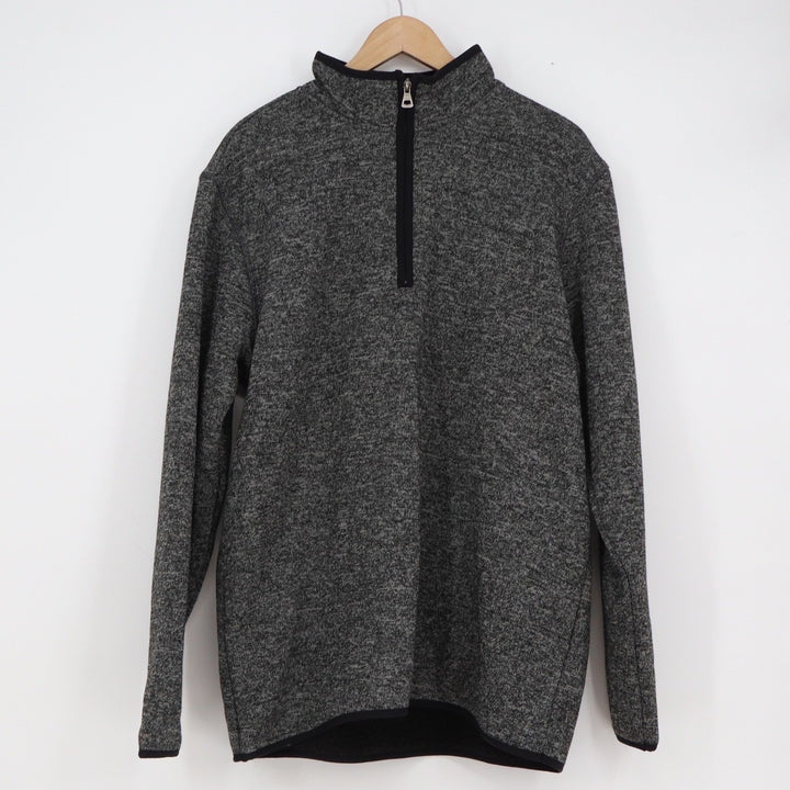 Weatherproof Vintage Mens Large Gray Marled Faux Fur Lined Quarter Zip Pullover