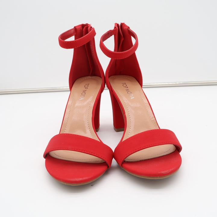 Top Moda Hannah-1 Fashion Womens 7.5 Red Ankle Strap Block High Heel Sandals