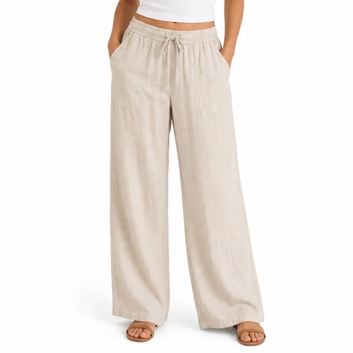Splendid Womens Beige Wide Leg Cropped Drawstring Elastic Waist Pants Small