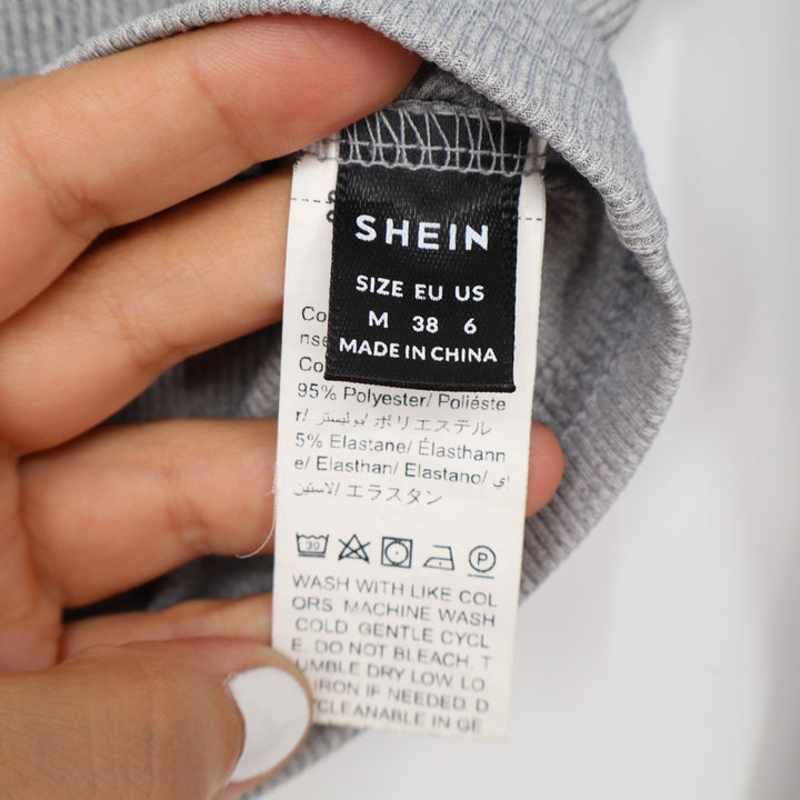 SHEIN Womens Heather Grey Ribbed Square Neck Long Sleeve Crop Top Size M
