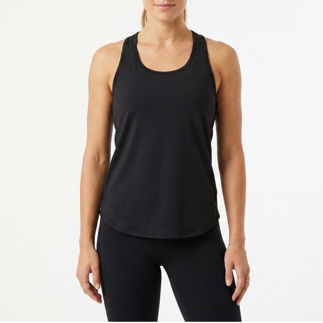 Tank Top Womens Large Black Stretch Racerback Round Neck Activewear Workout