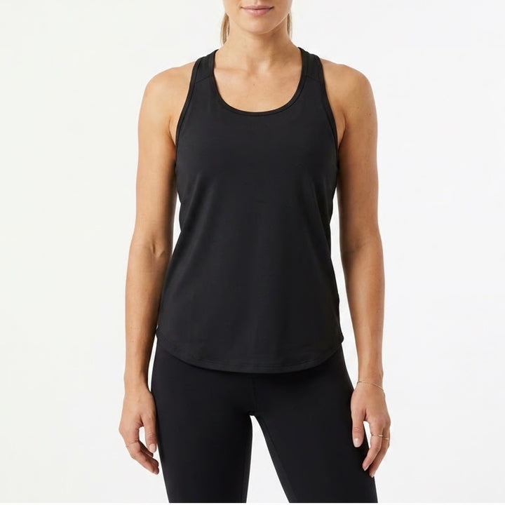 Tank Top Womens Large Black Stretch Racerback Round Neck Activewear Workout