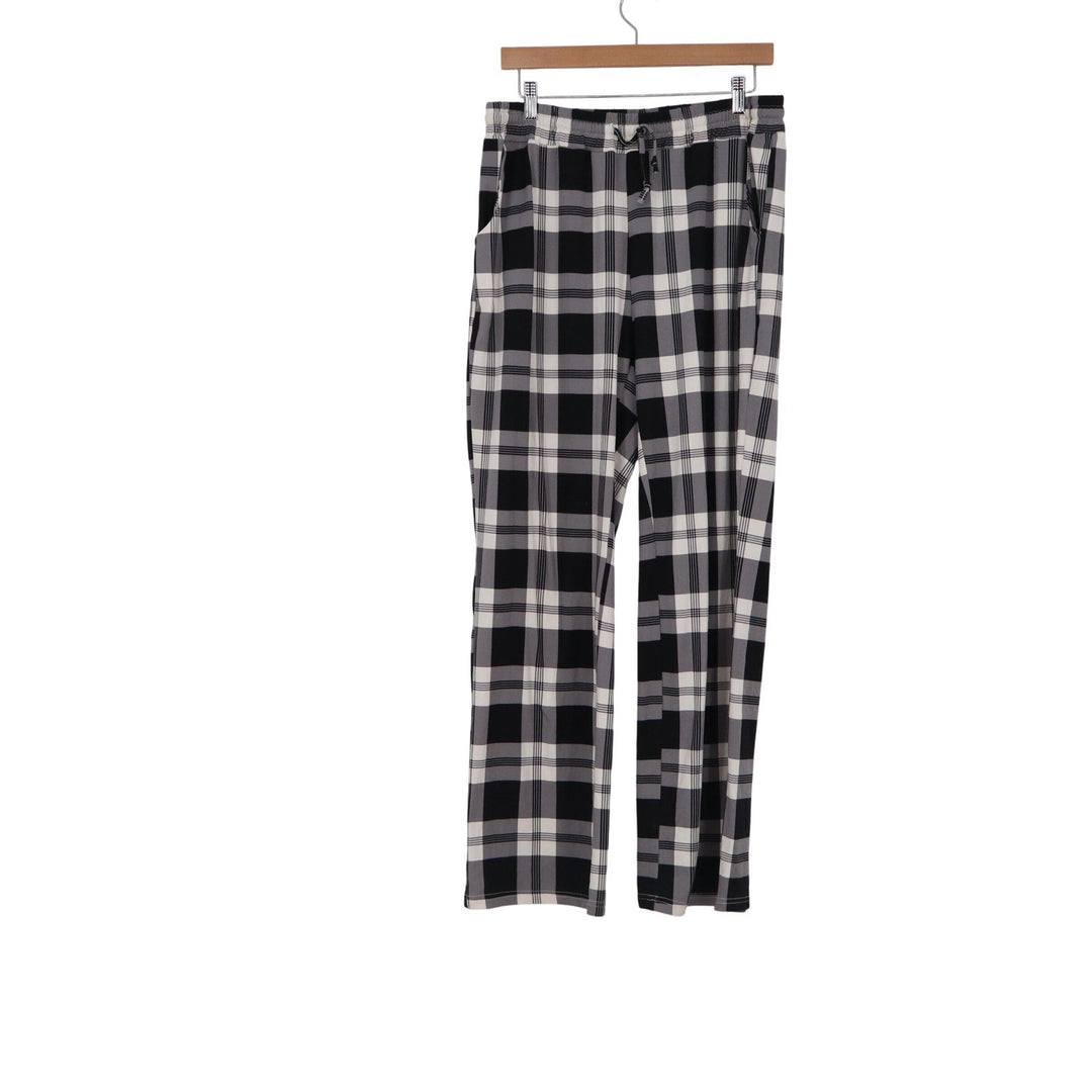 Dibaolong Black White Plaid Lounge Pants Wide Leg Drawstring XXL