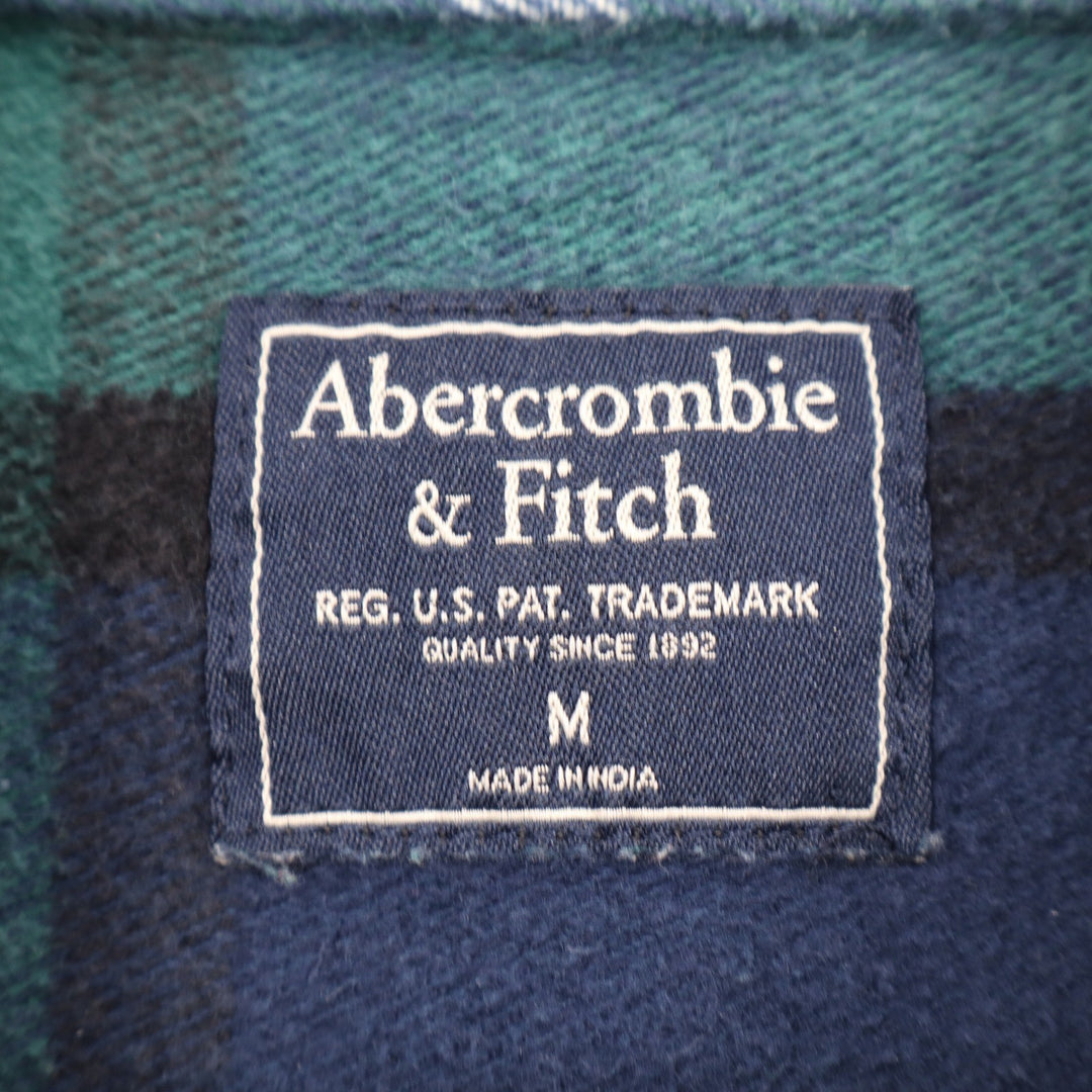 Abercrombie & Fitch Mens Green Blue Plaid Flannel Button Down Shirt Size M