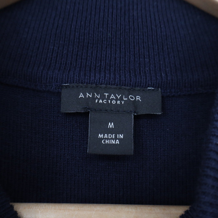Ann Taylor Factory Navy Blue Mock Neck Sleeveless Knit Top Button Shoulder M