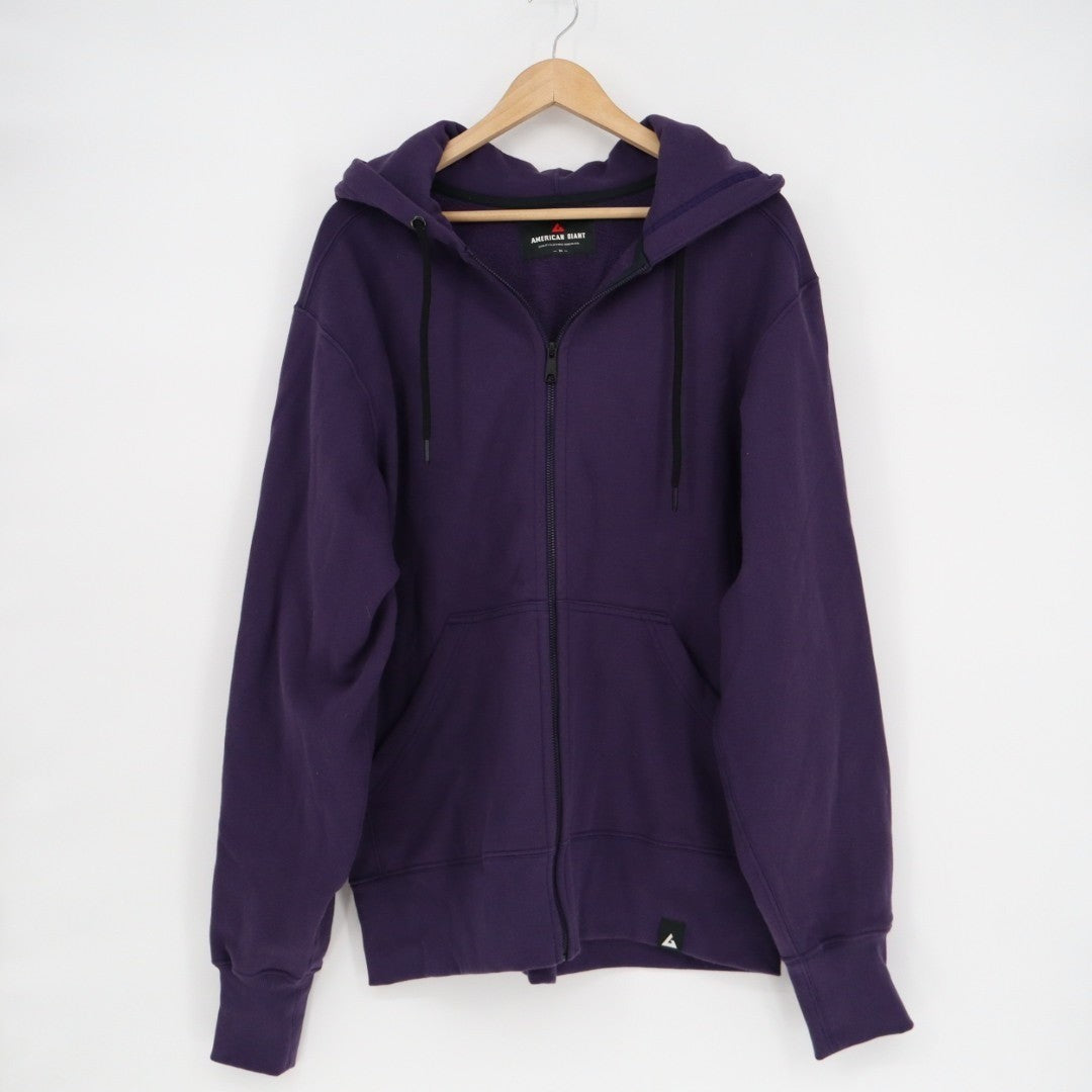 American Giant Hoodie Mens XL Purple Logo Fleece Lined Cotton Classic Full Zip