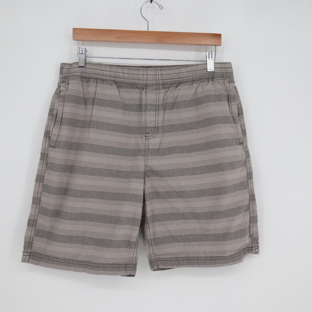 Eddie Bauer Mens Gray Striped Elastic Waist Cotton Shorts Size L