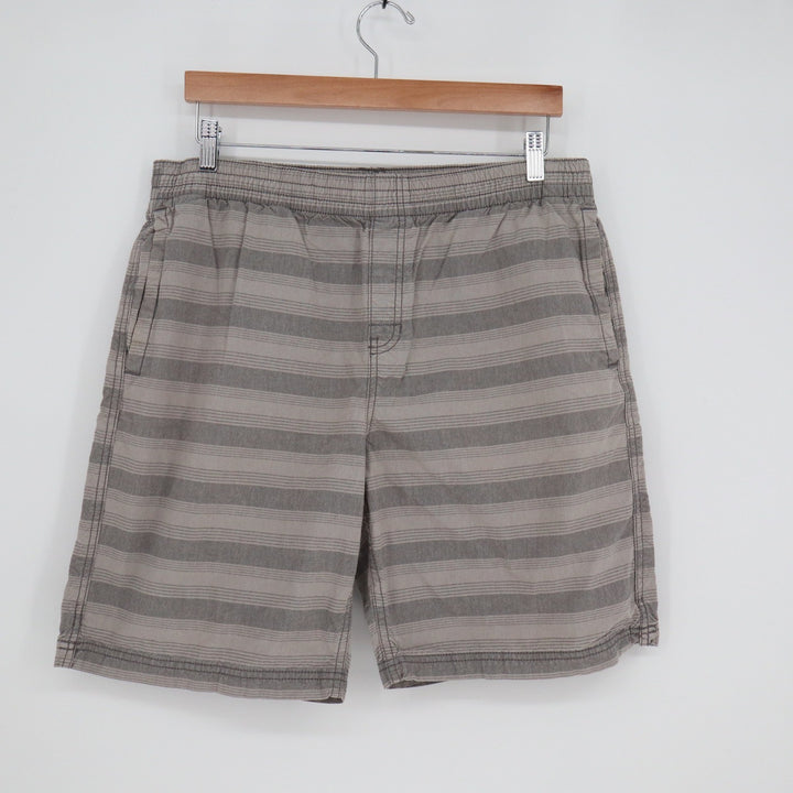 Eddie Bauer Mens Gray Striped Elastic Waist Cotton Shorts Size L