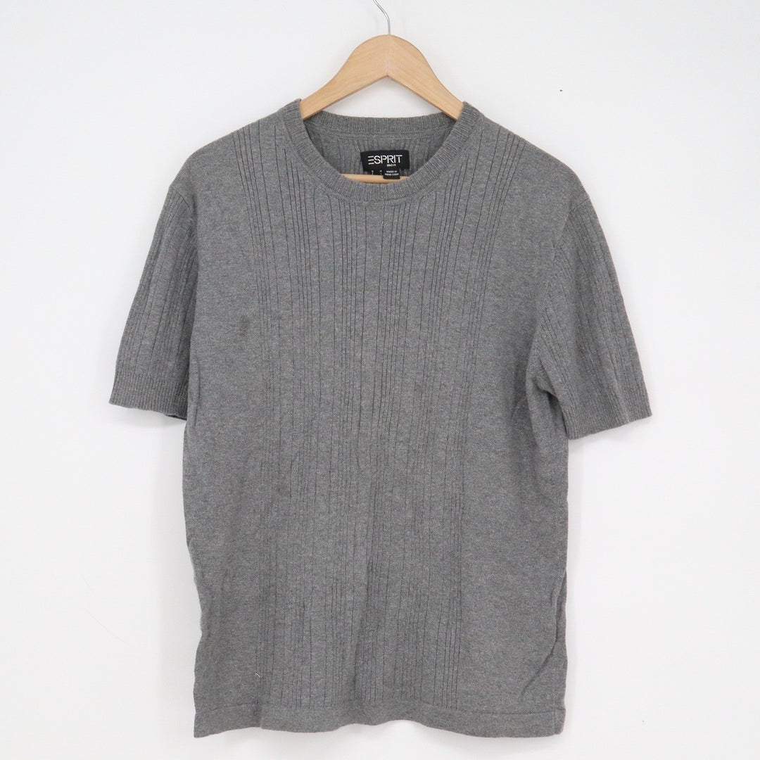 Esprit Men Gray Ribbed Short Sleeve Cotton Knit Crew Neck Sweater Size M