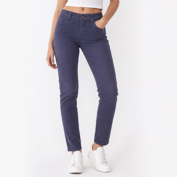 Zara TRF Pants Womens 6 Slim Chino Navy Blue Stretch Cotton Good