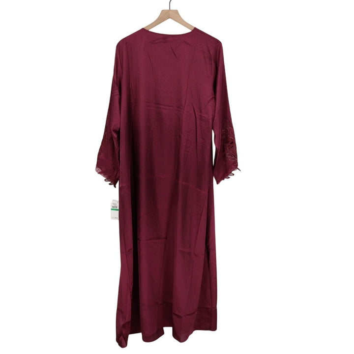Flora By Flora Nikrooz Robe Women Large/XL Bordeaux Satin Venise Trim open Front