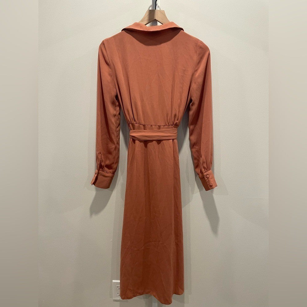 Asos Design Collared Wrap Midi Dress With Tie Belt Size 2