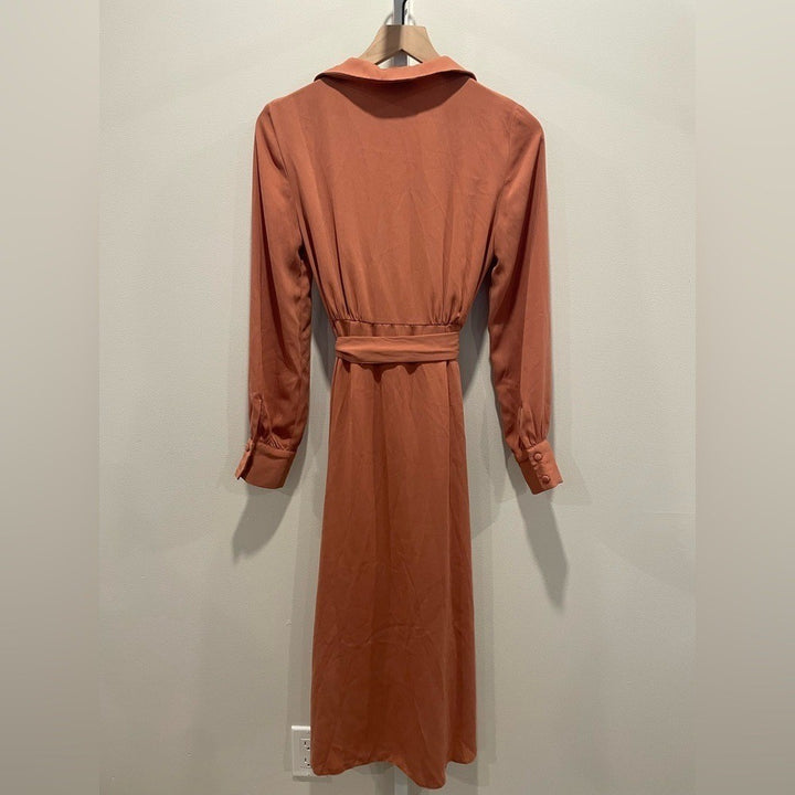 Asos Design Collared Wrap Midi Dress With Tie Belt Size 2