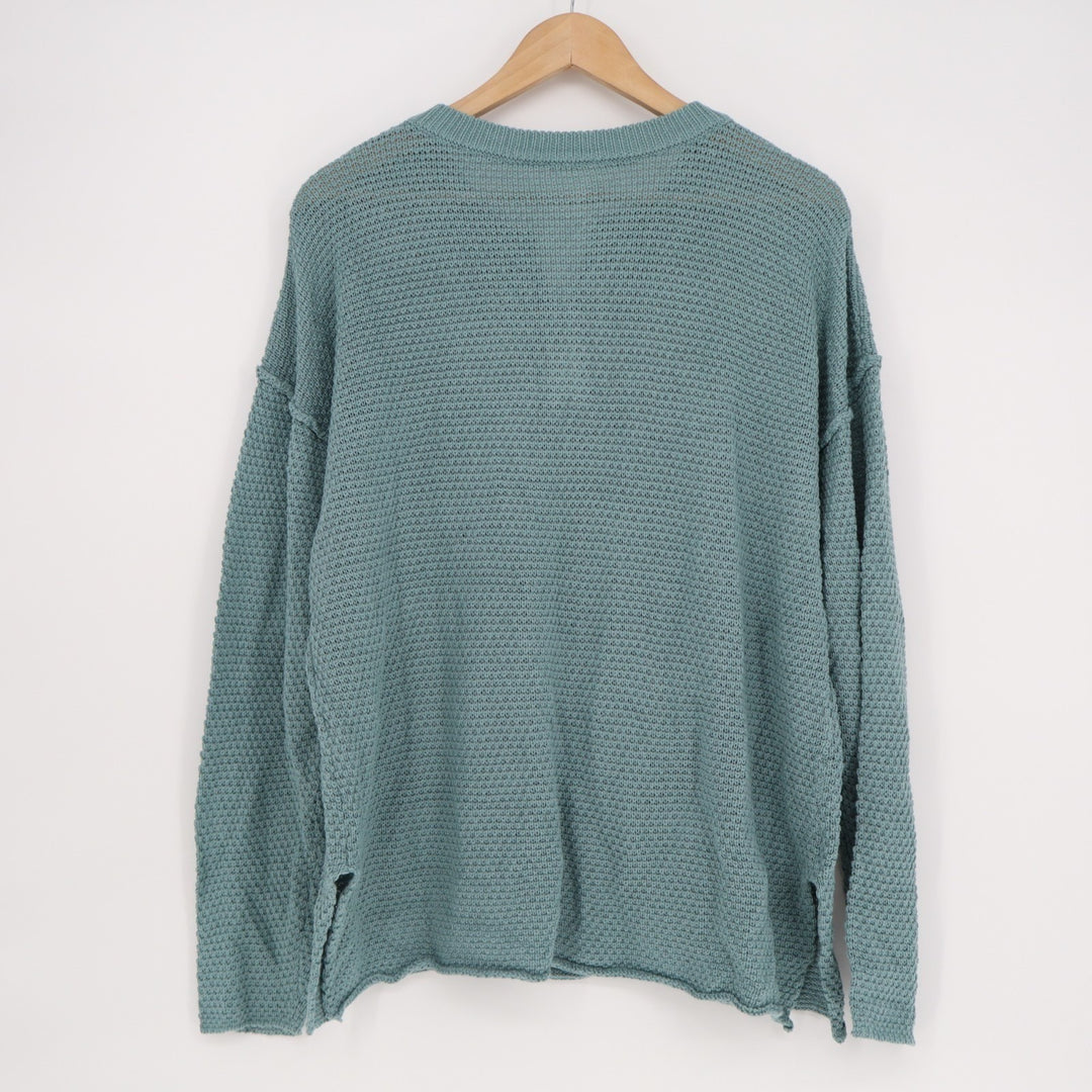 Sweater Womens Medium Teal Waffle Knit Long Sleeve Henley Neck Pullover