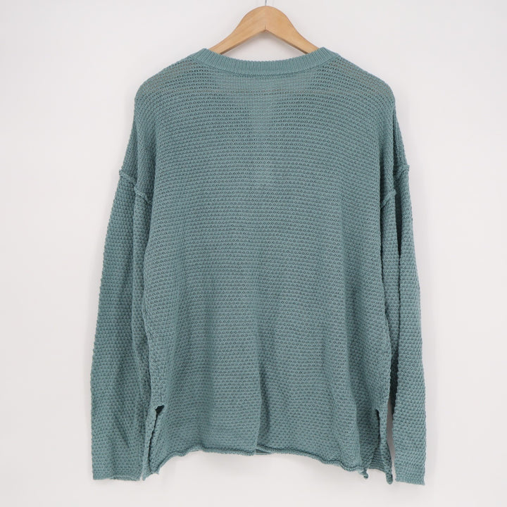 Sweater Womens Medium Teal Waffle Knit Long Sleeve Henley Neck Pullover