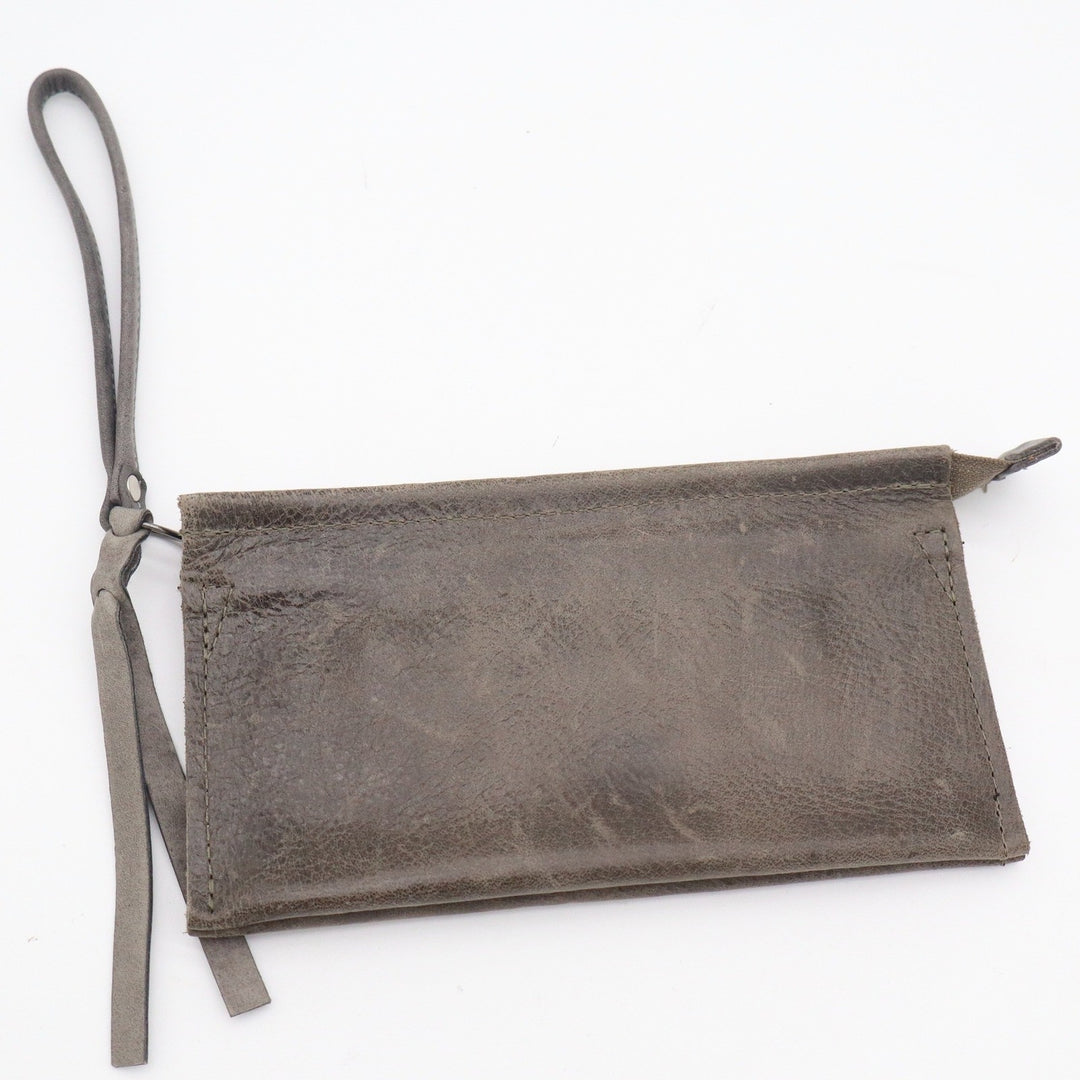 Rough & Tumble Maine Distressed Leather Wristlet Clutch Bag Taupe