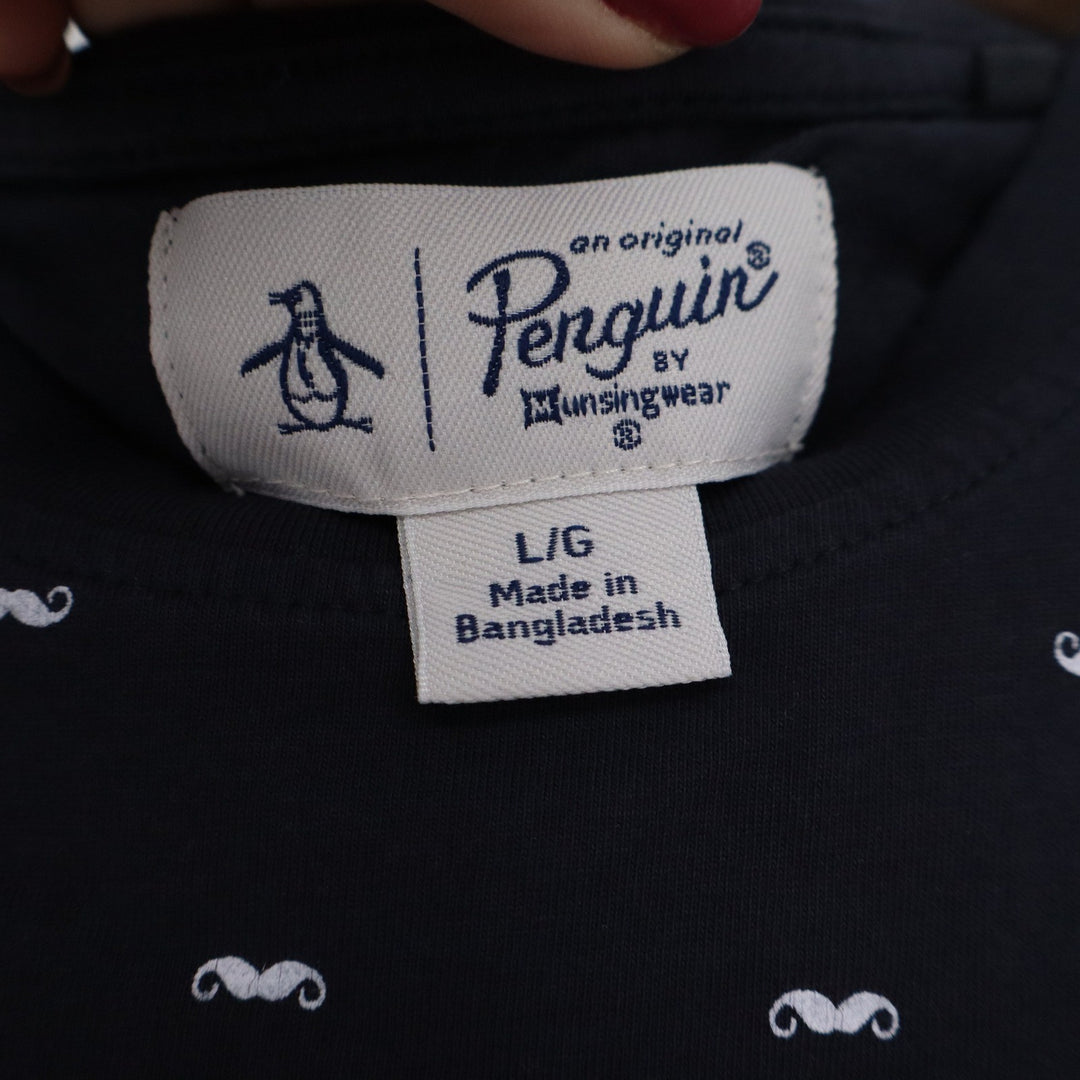 Original Penguin Mens Navy Blue Mustache Print Cotton T-Shirt Size L