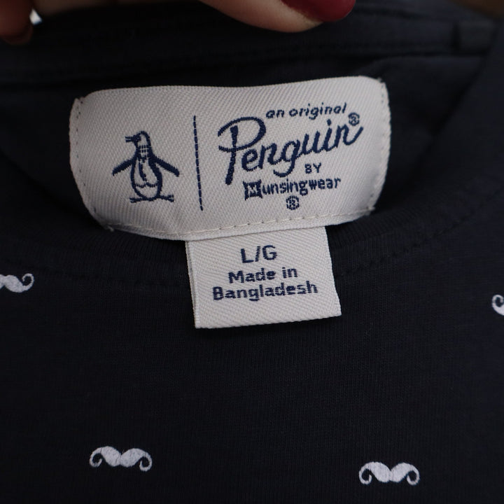 Original Penguin Mens Navy Blue Mustache Print Cotton T-Shirt Size L