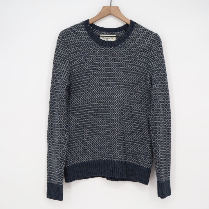Abercrombie & Fitch Mens S Navy Blue Grey Birds Eye Knit Crewneck Sweater